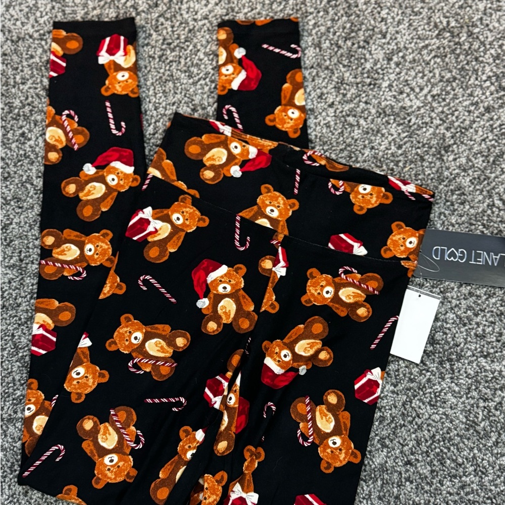 Planet Gold Black Leggings with Bear and Candy Cane Design